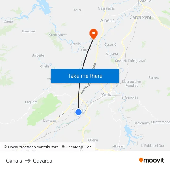 Canals to Gavarda map