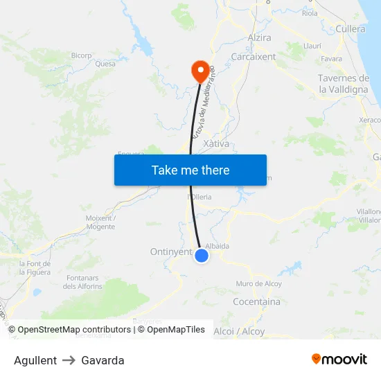 Agullent to Gavarda map