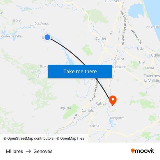 Millares to Genovés map