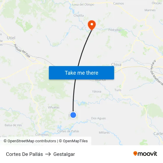 Cortes De Pallás to Gestalgar map