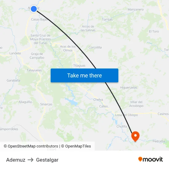 Ademuz to Gestalgar map