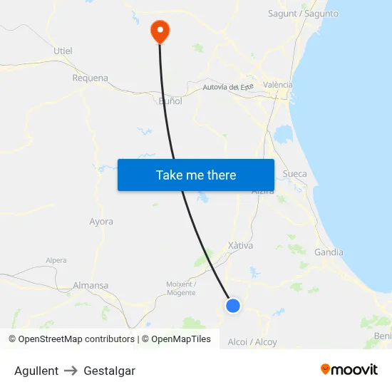 Agullent to Gestalgar map