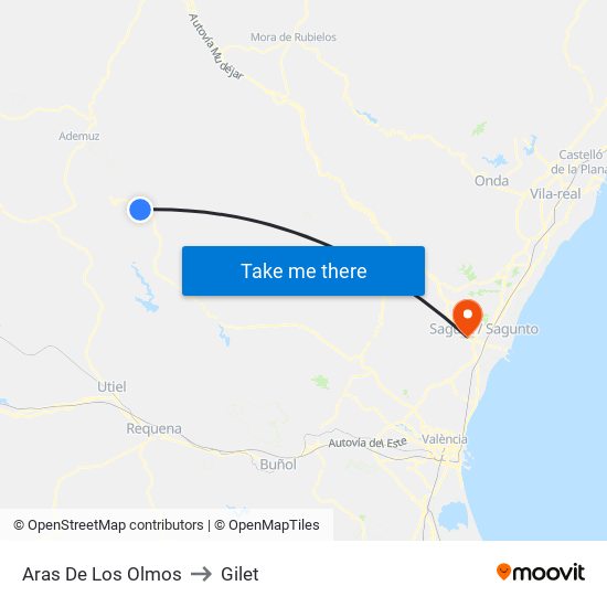 Aras De Los Olmos to Gilet map