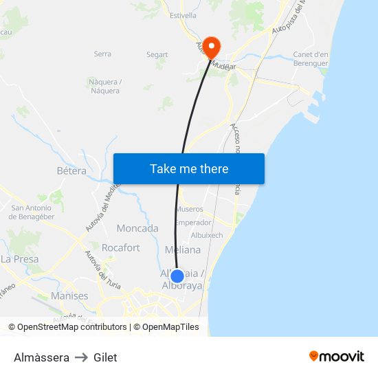 Almàssera to Gilet map