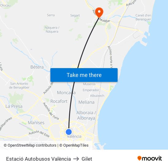 Estació Autobusos València to Gilet map