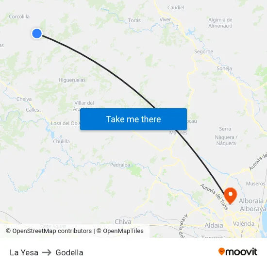 La Yesa to Godella map