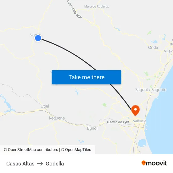 Casas Altas to Godella map