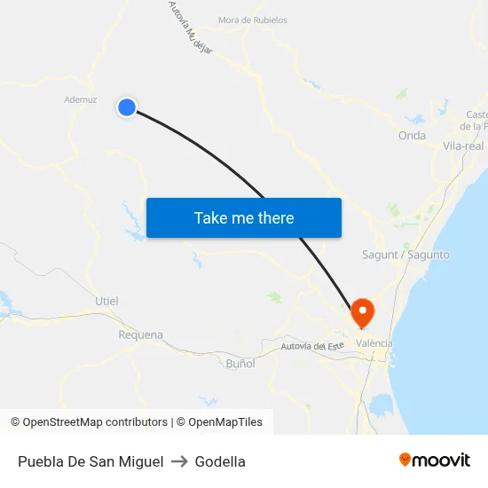 Puebla De San Miguel to Godella map
