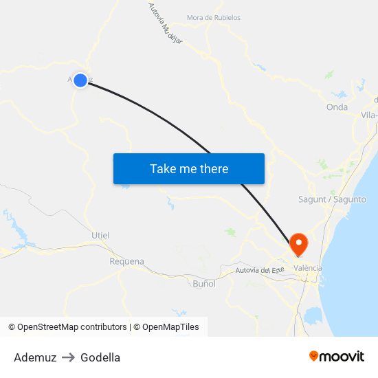Ademuz to Godella map