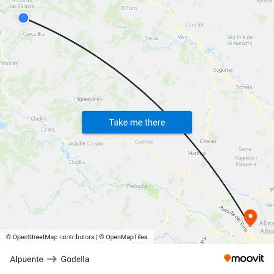 Alpuente to Godella map