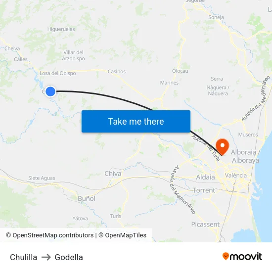 Chulilla to Godella map