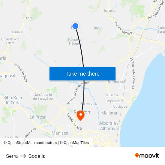 Serra to Godella map