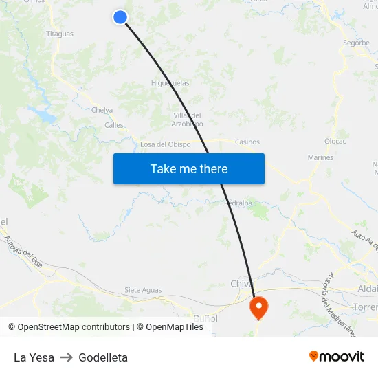 La Yesa to Godelleta map