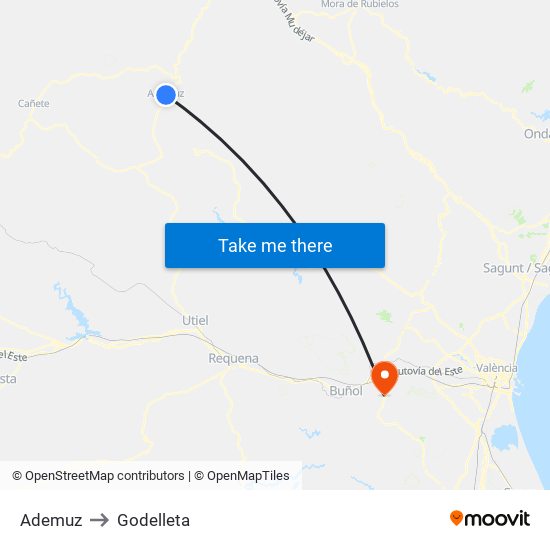 Ademuz to Godelleta map