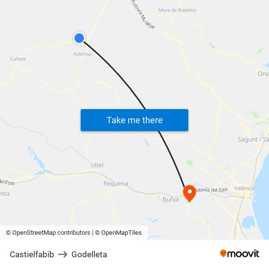 Castielfabib to Godelleta map