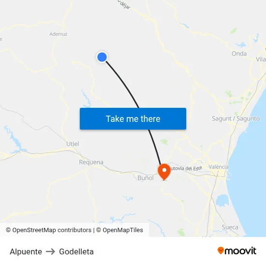 Alpuente to Godelleta map