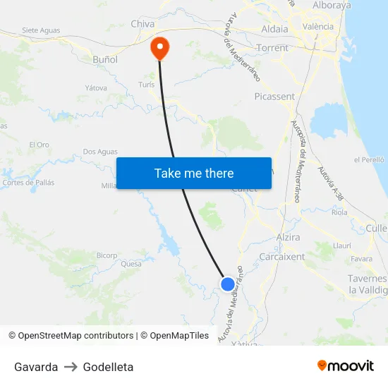 Gavarda to Godelleta map