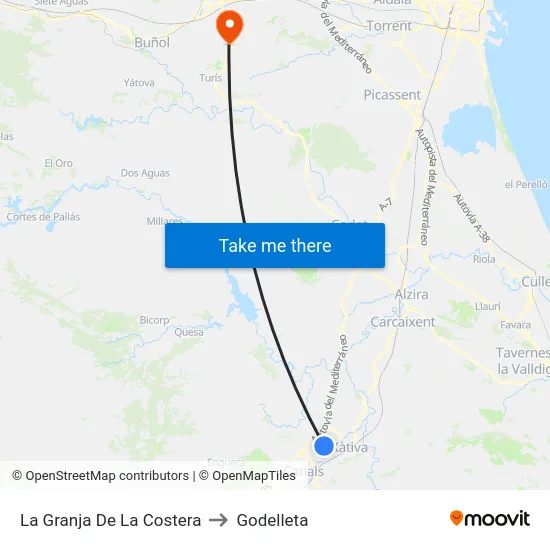 La Granja De La Costera to Godelleta map