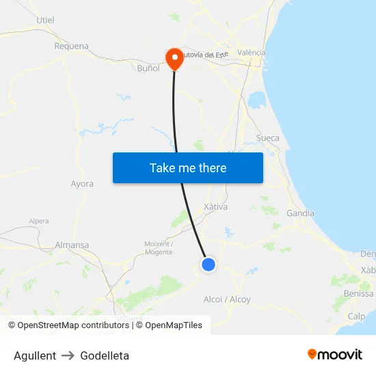 Agullent to Godelleta map