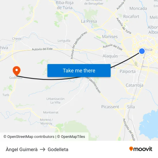 Àngel Guimerà to Godelleta map