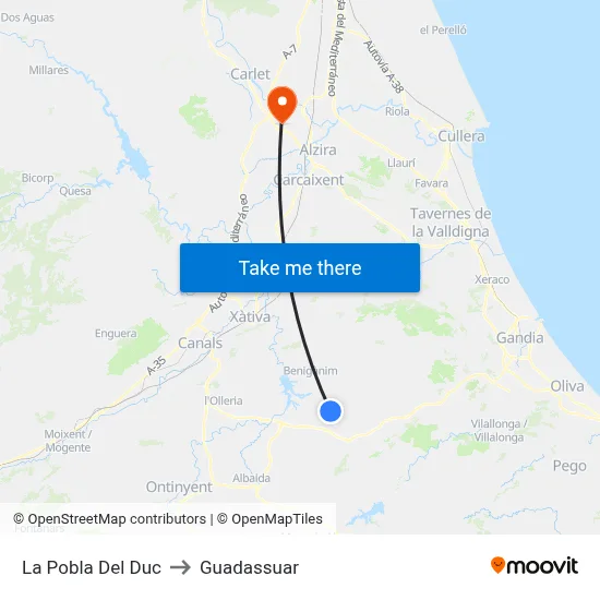 La Pobla Del Duc to Guadassuar map