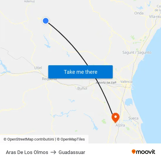 Aras De Los Olmos to Guadassuar map