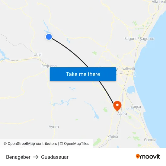 Benagéber to Guadassuar map