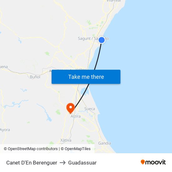 Canet D'En Berenguer to Guadassuar map