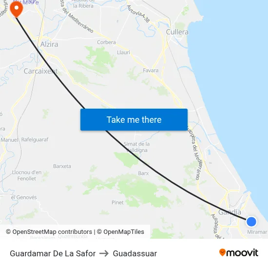 Guardamar De La Safor to Guadassuar map