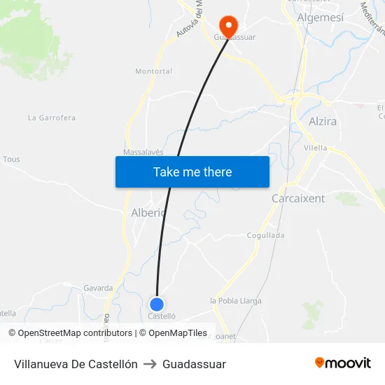Villanueva De Castellón to Guadassuar map