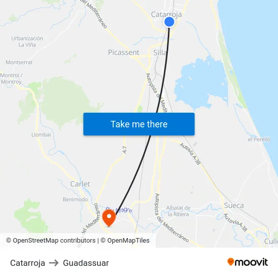 Catarroja to Guadassuar map