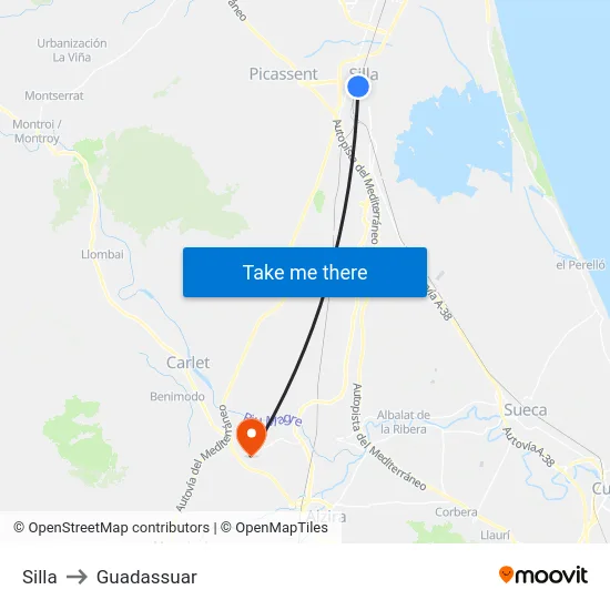 Silla to Guadassuar map