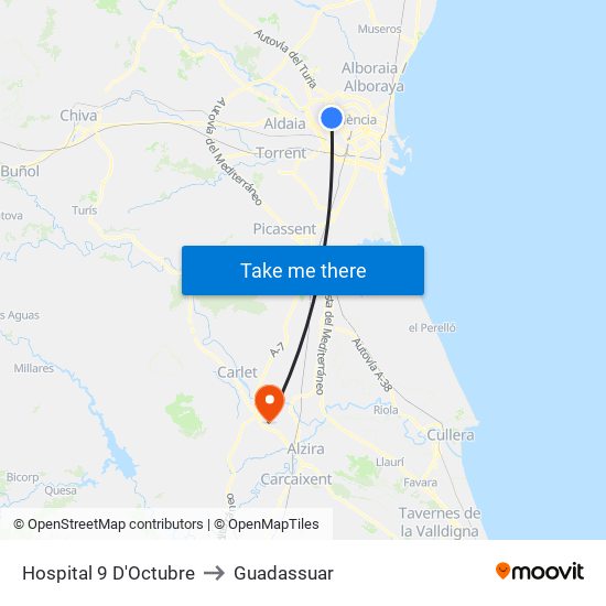 Hospital 9 D'Octubre to Guadassuar map