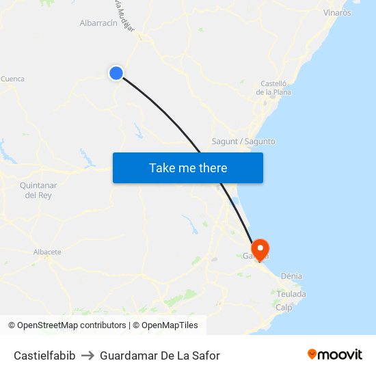 Castielfabib to Guardamar De La Safor map