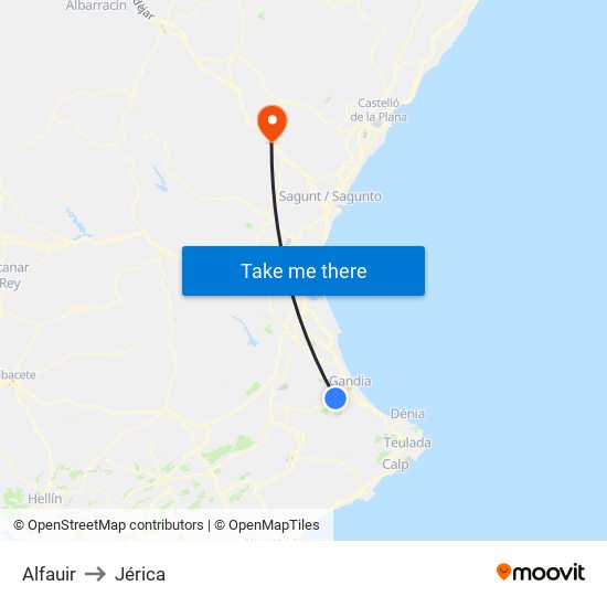 Alfauir to Jérica map