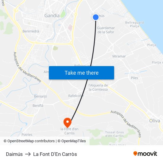 Daimús to La Font D'En Carròs map