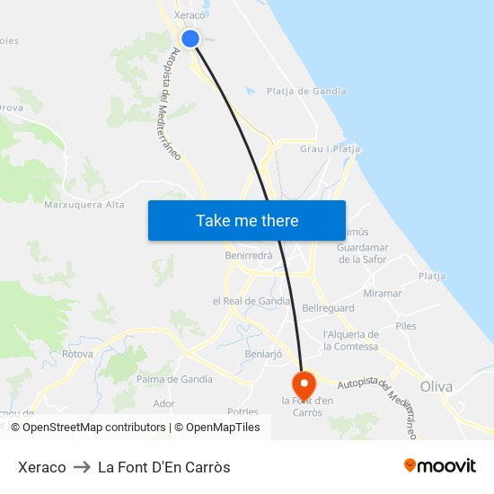 Xeraco to La Font D'En Carròs map