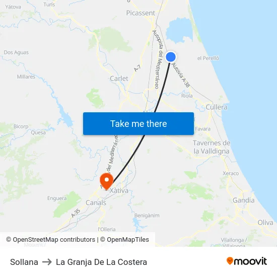 Sollana to La Granja De La Costera map