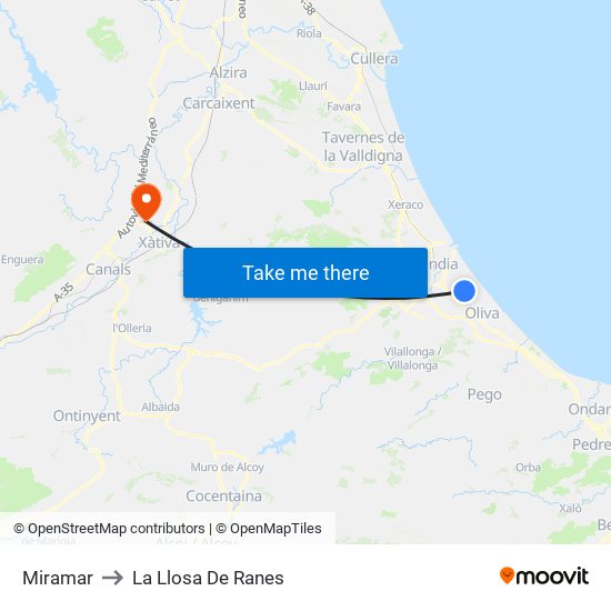 Miramar to La Llosa De Ranes map