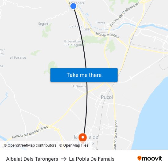 Albalat Dels Tarongers to La Pobla De Farnals map