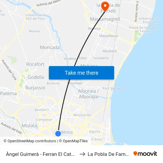 Àngel Guimerà - Ferran El Catòlic to La Pobla De Farnals map