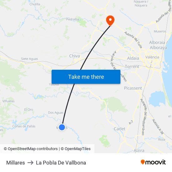 Millares to La Pobla De Vallbona map