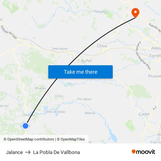 Jalance to La Pobla De Vallbona map