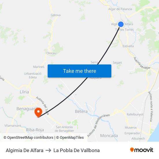 Algimia De Alfara to La Pobla De Vallbona map