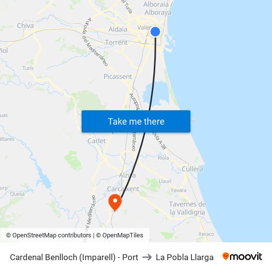 Cardenal Benlloch (Imparell) - Port to La Pobla Llarga map