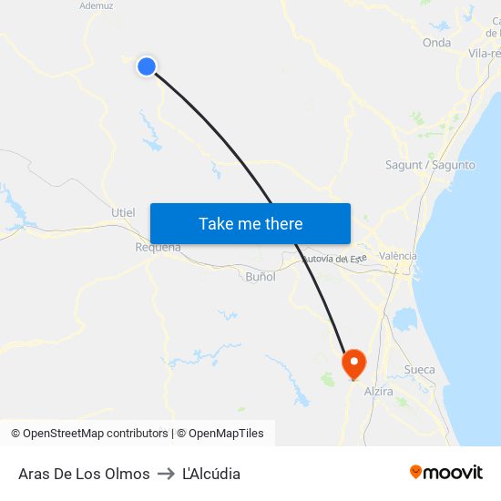 Aras De Los Olmos to L'Alcúdia map
