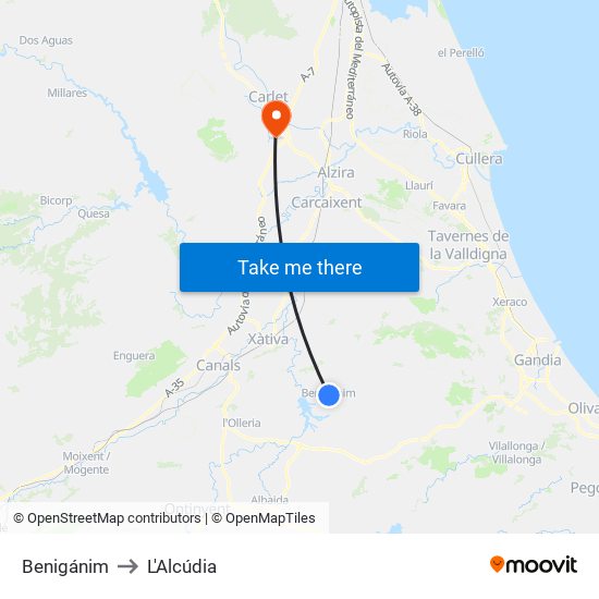 Benigánim to L'Alcúdia map