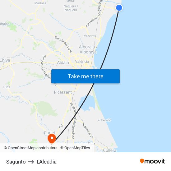 Sagunto to L'Alcúdia map
