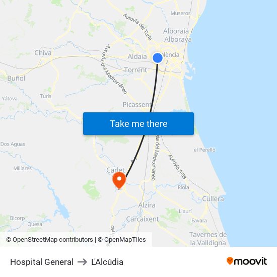 Hospital General to L'Alcúdia map