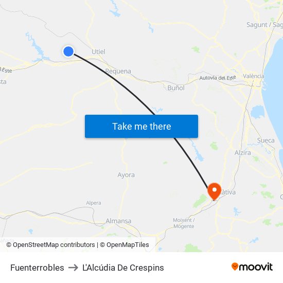Fuenterrobles to L'Alcúdia De Crespins map